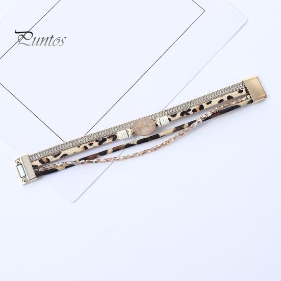 Women Cuff Bangle Four Layers Faux Crystal Rhinestone Retro Fake Leather Magnetic Clasp Girls Wrap Bracelet Fashion Jewelry Gift