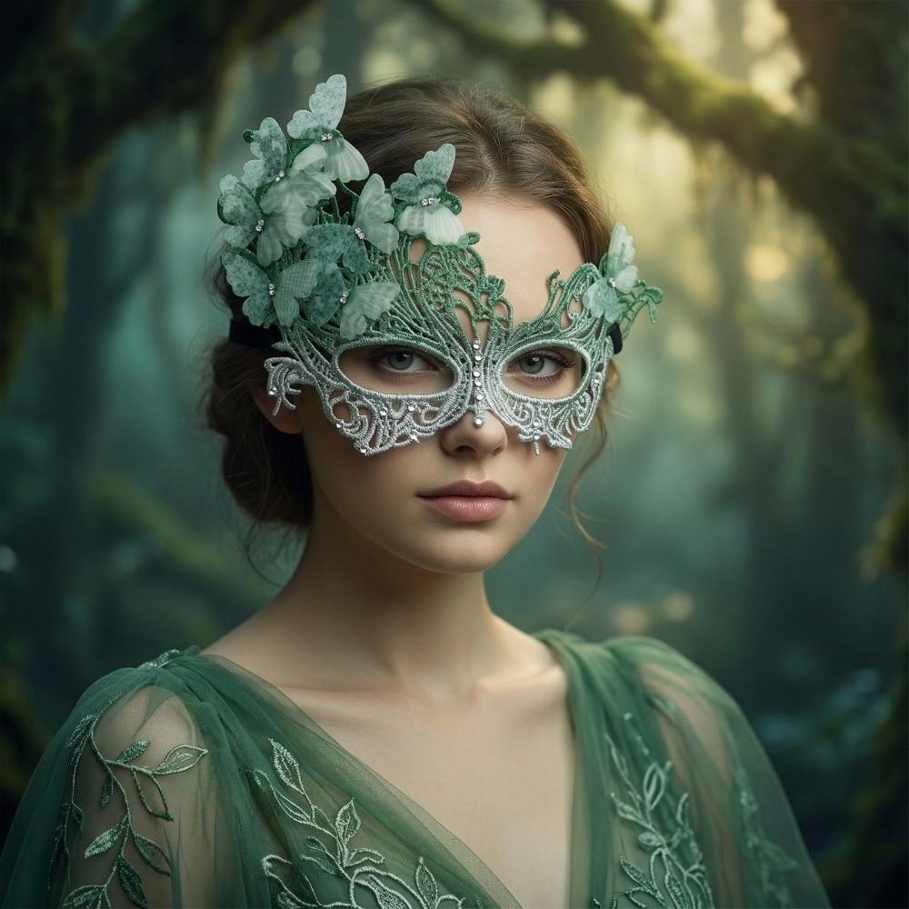Leichte Spitzen-Halbmaske mit Strasssteinen, atmungsaktiv, Schmetterling, Maskenballmaske, Farbverlauf, Partymaske für Mottoparty, Abschlussball, Cosplay
