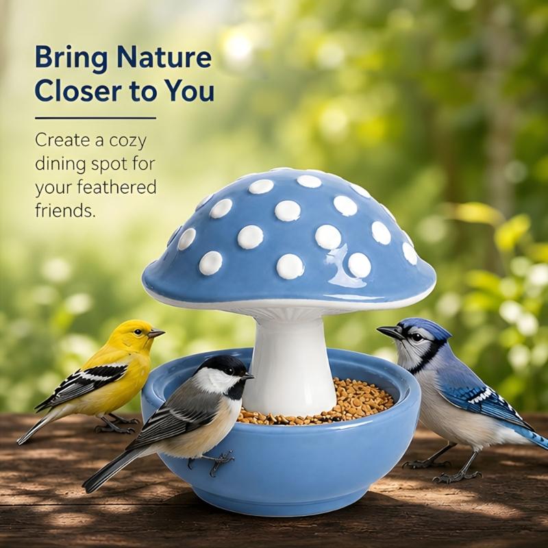 Garden Display Bird Bowl for Pet Birds, Molded Mushroom Dish with Open Bowl, Center Stem, Home Use, and Daily Use