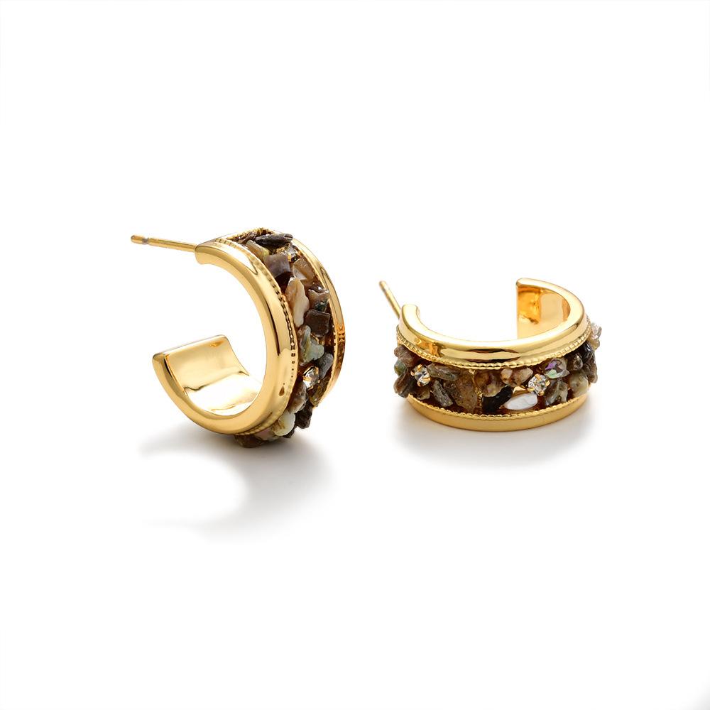 

Medieval vintage fashion temperament abalone fritillary U-shaped wide-faced ear buckles retro earrings light luxury high-end earrings