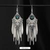 Retro Handmade Miao Silver Fringed Earrings Inlaid Turquoise Long Earrings Female Exotic Yunnan Dance Earrings