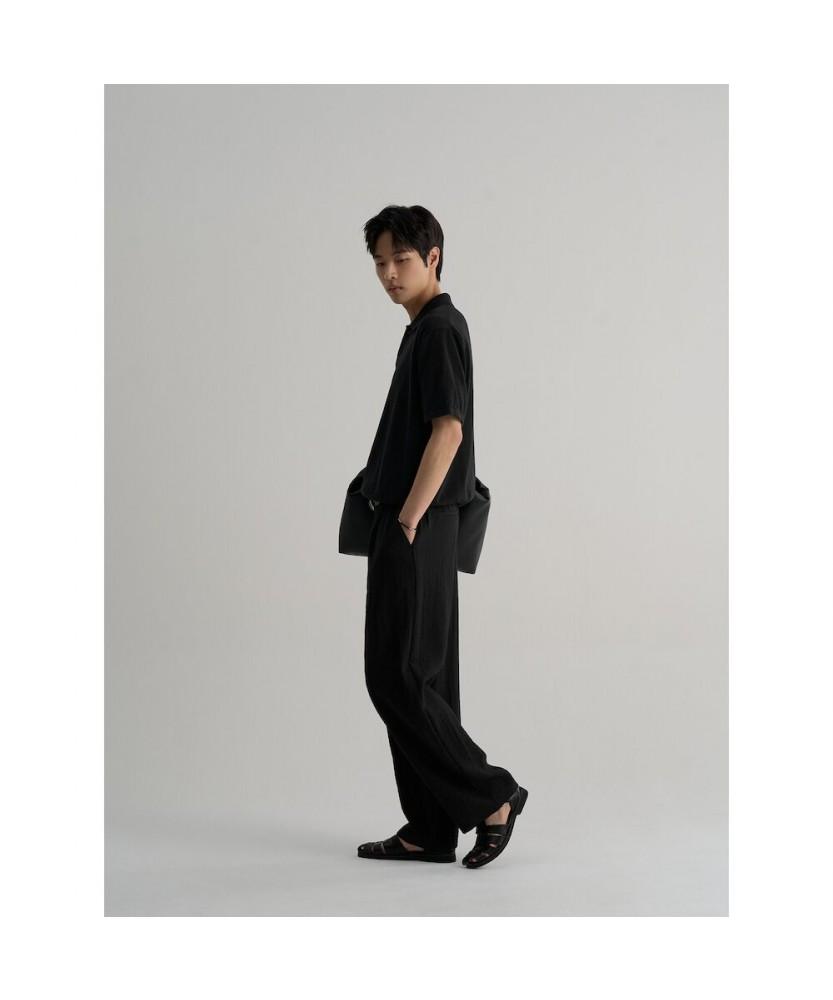 8SECONDS Lecture Cotton Collared Neck Short Sleeve Knit Black