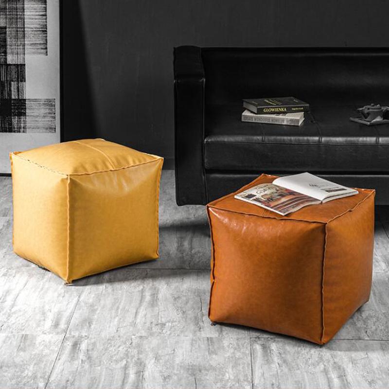 Moroccan PU Leather Pouf Ottoman Footstool Home Decor Seat Stool Nordic Style Artificial Leather Unstuffed Cushion Without Core