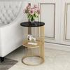 Nordic Golden Iron Coffee Table with Marble Top Minimalist Bedside Small Sofa Shelf Modern Living Room Decor