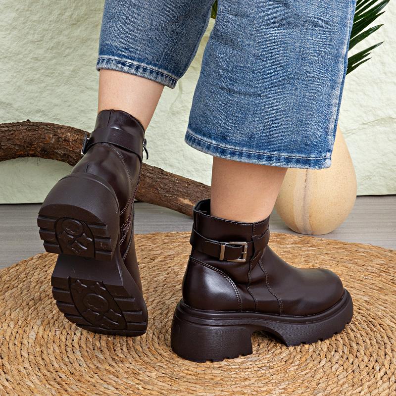 Petite Thick-Soled Women'S Autumn Winter New Chelsea Boots British Style Faux Leather Motorcycle Short Boots With Fleece