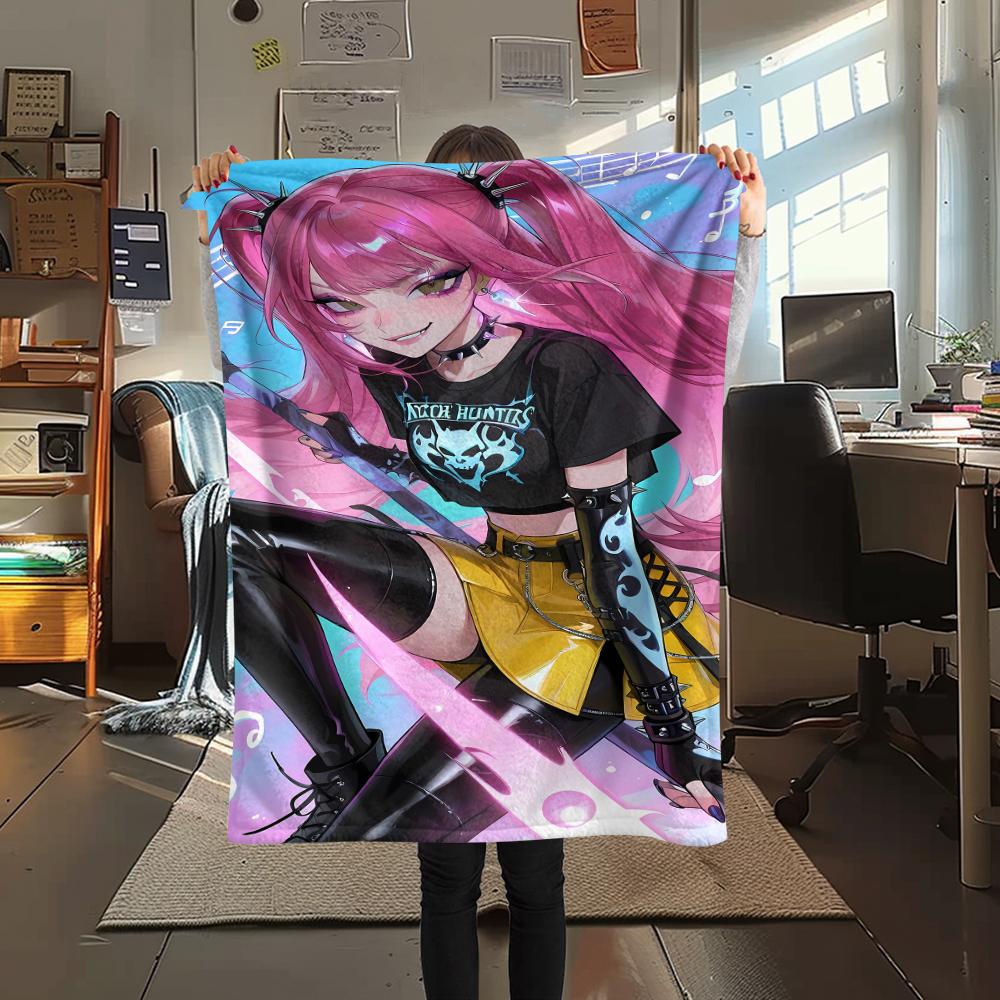 1PC Kpop Demon Hunters Print Flannel Blanket, High Quality All Seasons, Home Decor, Warmth and Comfort, Perfect for Christmas Gifts
