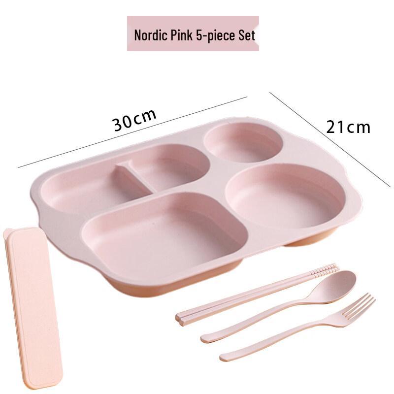 Pink Wheat Straw Divided Plate Tableware Set