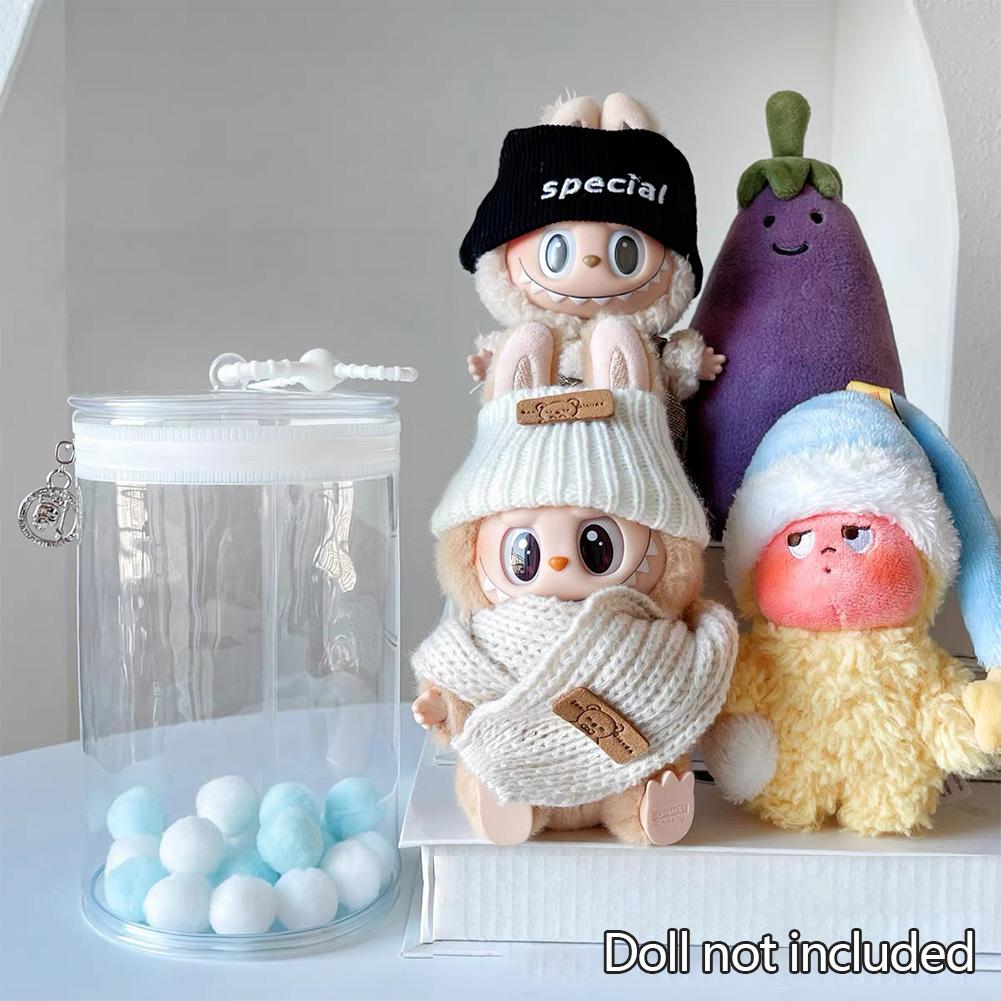 Pro 17cm Labubu V1/V2/V3 Průhledný válcovitý úložný vak na panenky Přenosný prachotěsný organizér pro plyšové panenky