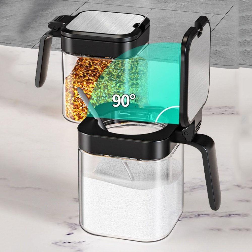 4Pcs with Spoon Seasoning Jars Glass Spice Containers Combination Seasoning Box Set  Kitchen Gadgets