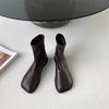 Solid PU Leather Boots Women Square Toe Tabi Shoes Winter Back Zip Botas Female Mid-Calf Botines Ladies Low Heels Chelsea Bottes