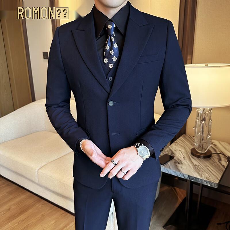 ROMON Men s Wool Blend 3-Piece Suit for Business & Weddings 2XL