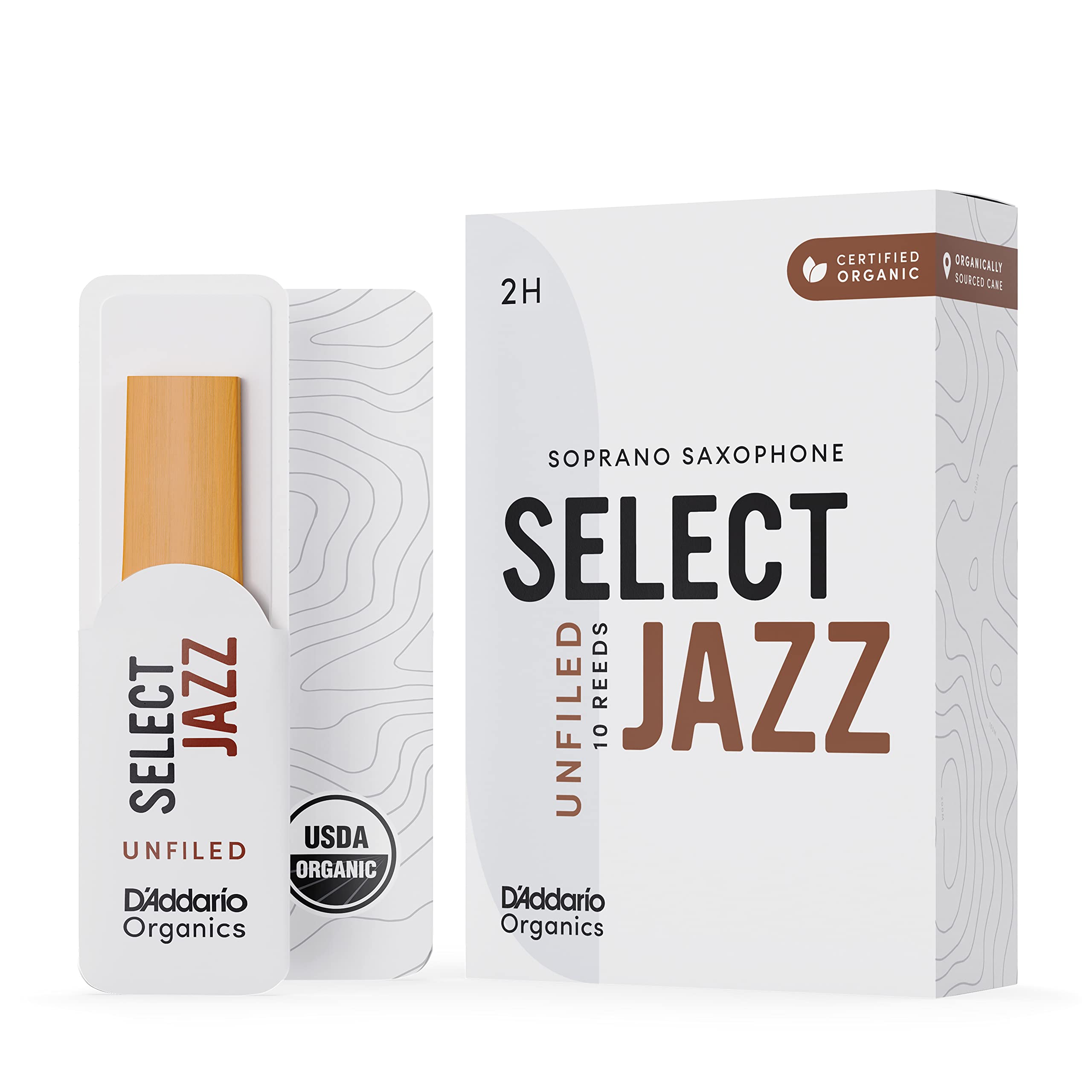 

D Addario Woodwinds D Addario Select Jazz Необработанные трости для сопрано-саксофона, сертифицированные USDA, ORRS10SSX2H [Твердость 2H], упаковка из 10 штук