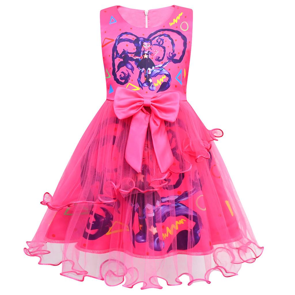 83143 Kids Girls Lily Lovebraids Print Bow Mesh Princess Dress 100cm розы красного