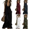 Vestido Feminino Novo de Verão Casual Boho Vintage, Decote V Manga Curta com Barra Franzida