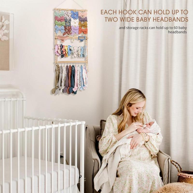 Baby Bow Hanger Beech Wood Hair Bow Hanger Decorative Space-Saving Clip Hangable Storage Rack For Headband Closet Dorm Vanity