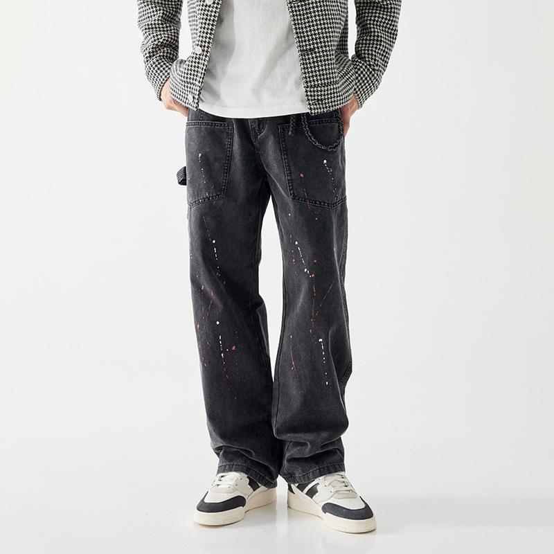 

Дизайн-чувственный Джинсы рабочей одежды с чернилами для мужского осеннего нового стиля, ретро, свободные, широкие штанины, лесозаготовка 40