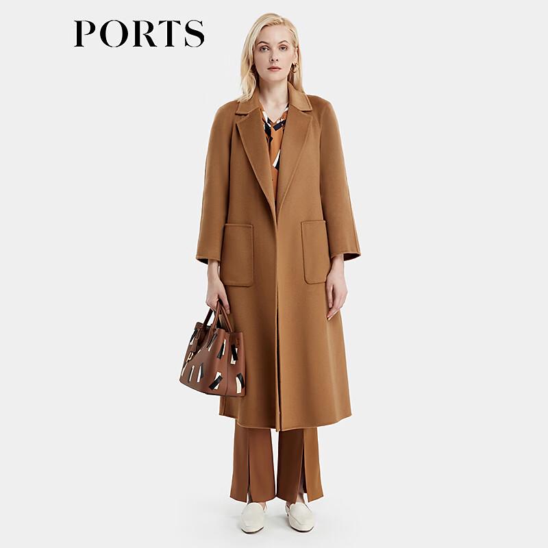 

PORTS Women s Autumn/Winter Cashmere Lapel Tie-Waist Long Coat M/6