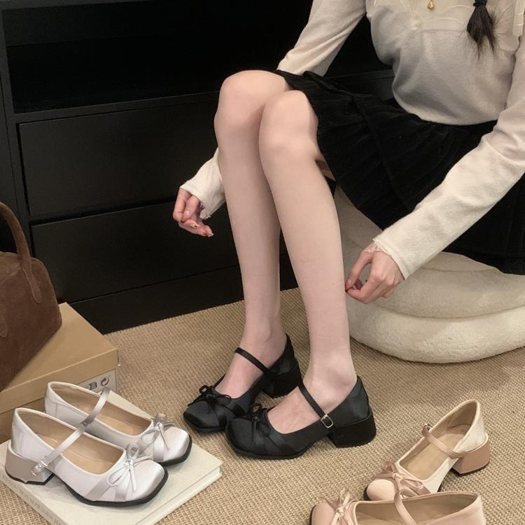 Mary Jane thick heel single shoes women's 2025 spring new with skirt French word with fairy style temperament small leather shoes