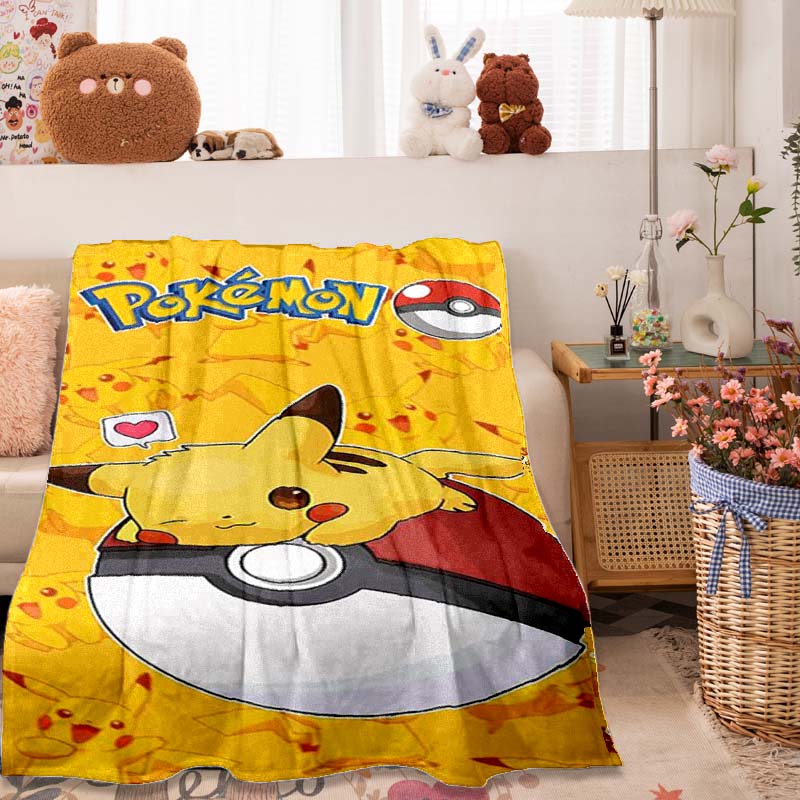2026 New1PC Pokémon Pikachu Pattern Blanket Warm Soft Fluffy Kids and Adults Sofa Bed Throw Blanket Outdoor Travel Camping Luxur
