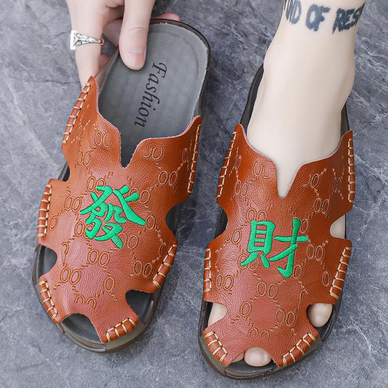 

Foreign trade explosive slippers men s summer outer wear bag head non-slip and deodorant large size cool slippers lazy beach leather sandals 45 коричневый