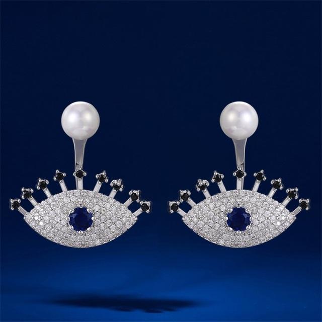 

Трендовые серьги CAOSHI в форме глаз с искусственным жемчугом, ослепительные полностью выложенные кубическими цирконами, креативные украшения для вечеринок