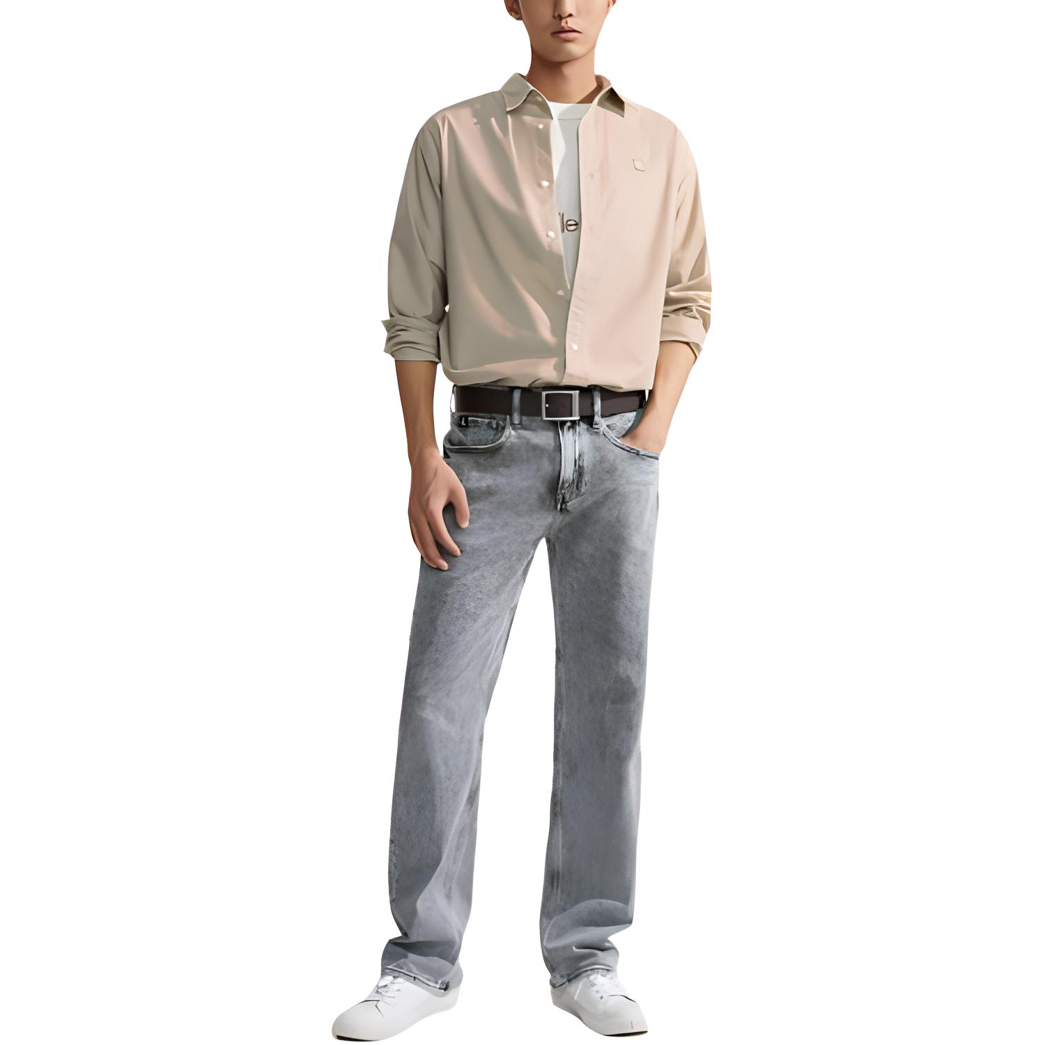 

Calvin Klein Вышитый квадратный логотип однотонная рубашка с длинным рукавом мужские рубашки цвета молочного чая J324902-PED M