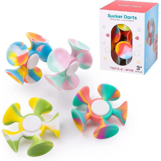 DEUXPER 4 шт. Силиконовые игрушки-спиннеры с присоской, Мягкие сенсорные поп-игрушки-фиджеты, Сенсорные игрушки для снятия тревоги, Ручные спиннеры для