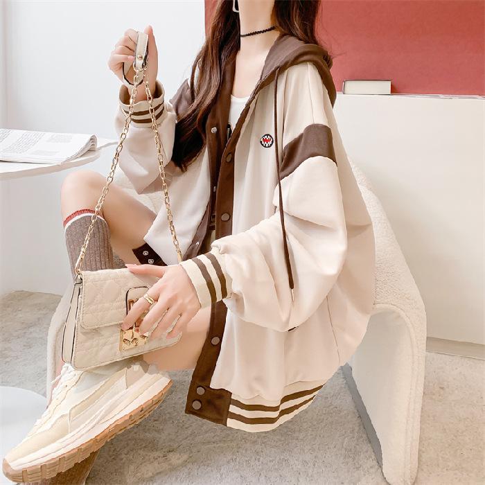 Printing Women Long-sleeved Zipper Hoodie Jacket Loose Streetwear Pullover Sweatershirt Coats