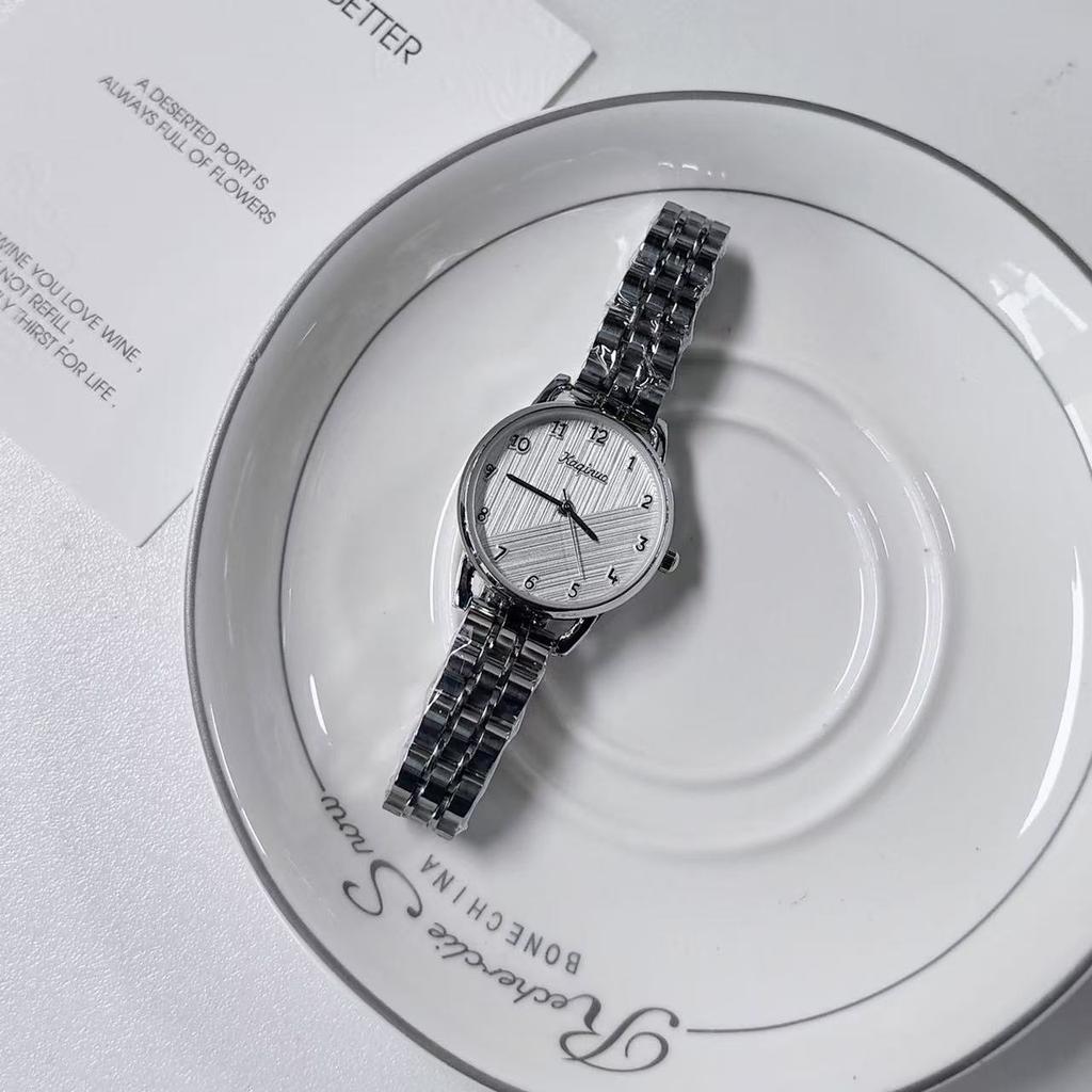 Brushed Pattern Niche Steel Belt Watch Girl Classic Simple Niche Design Texture Steel Belt Korean Quartz Watch Woman