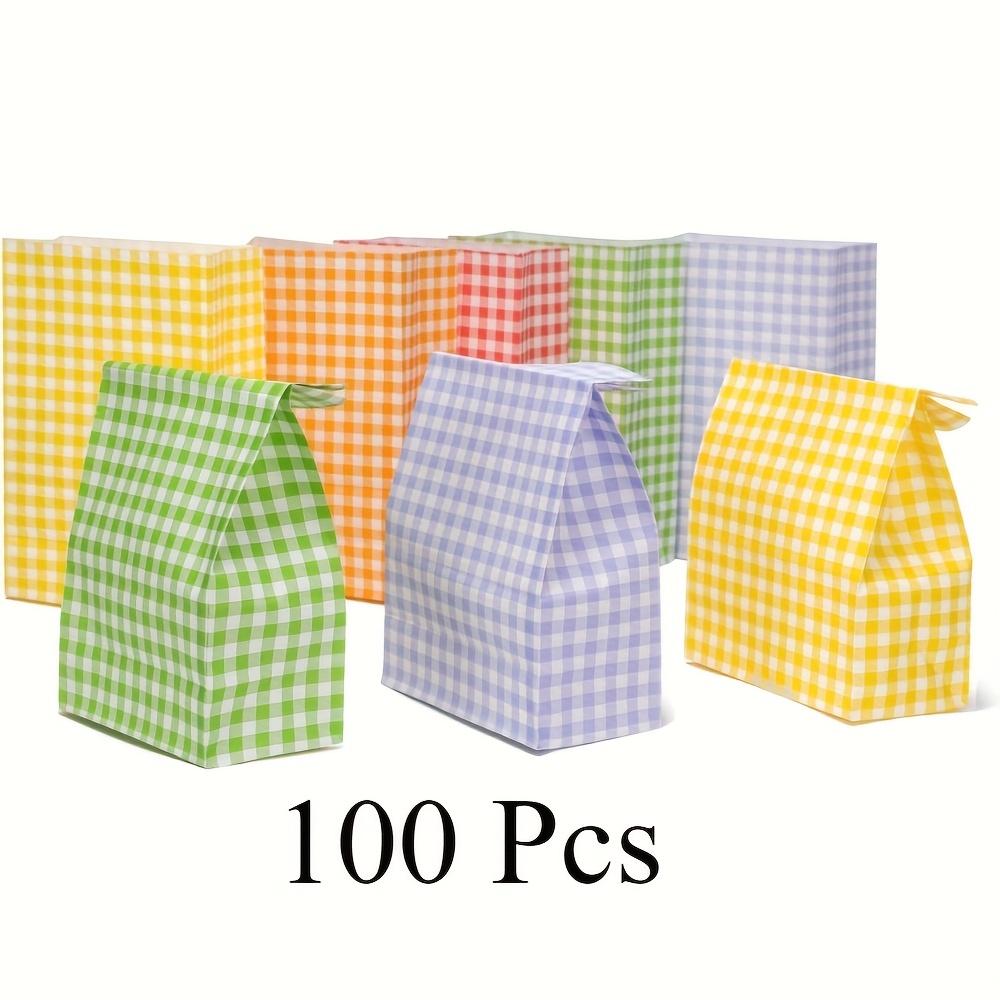50/100pcs Multicolor Checkered Party Favor Paper Bags - Small Gift & Goodie Bags for Birthdays, Weddings, and Events