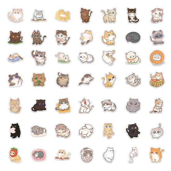 60Pcs Cat Sticker Cartoon Pattern Waterproof Adorable Decorative Water Bottle Laptop Skateboard Cat Sticker Reward Gift