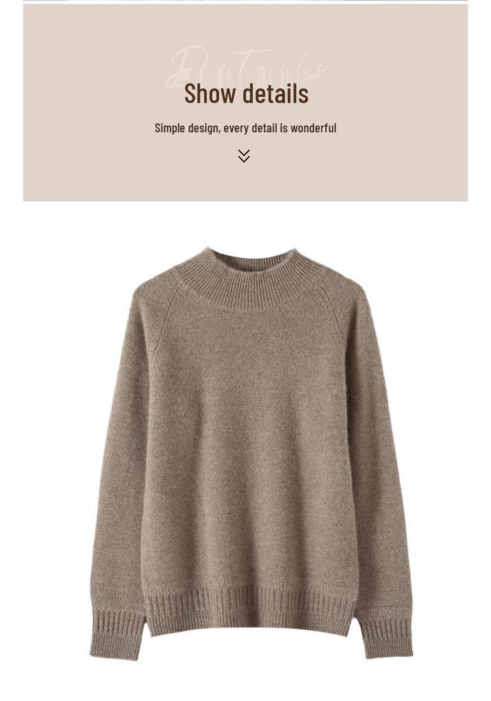 Autumn/Winter Women's Double-Ply Thick Wool Half-High Collar Raglan Sleeve Sweater 