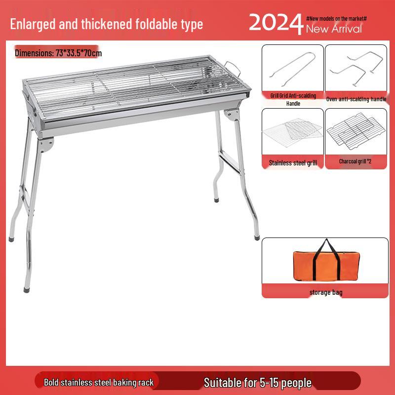 Large Portable Stainless Steel Charcoal BBQ Grill - Outdoor Folding Patio Oven