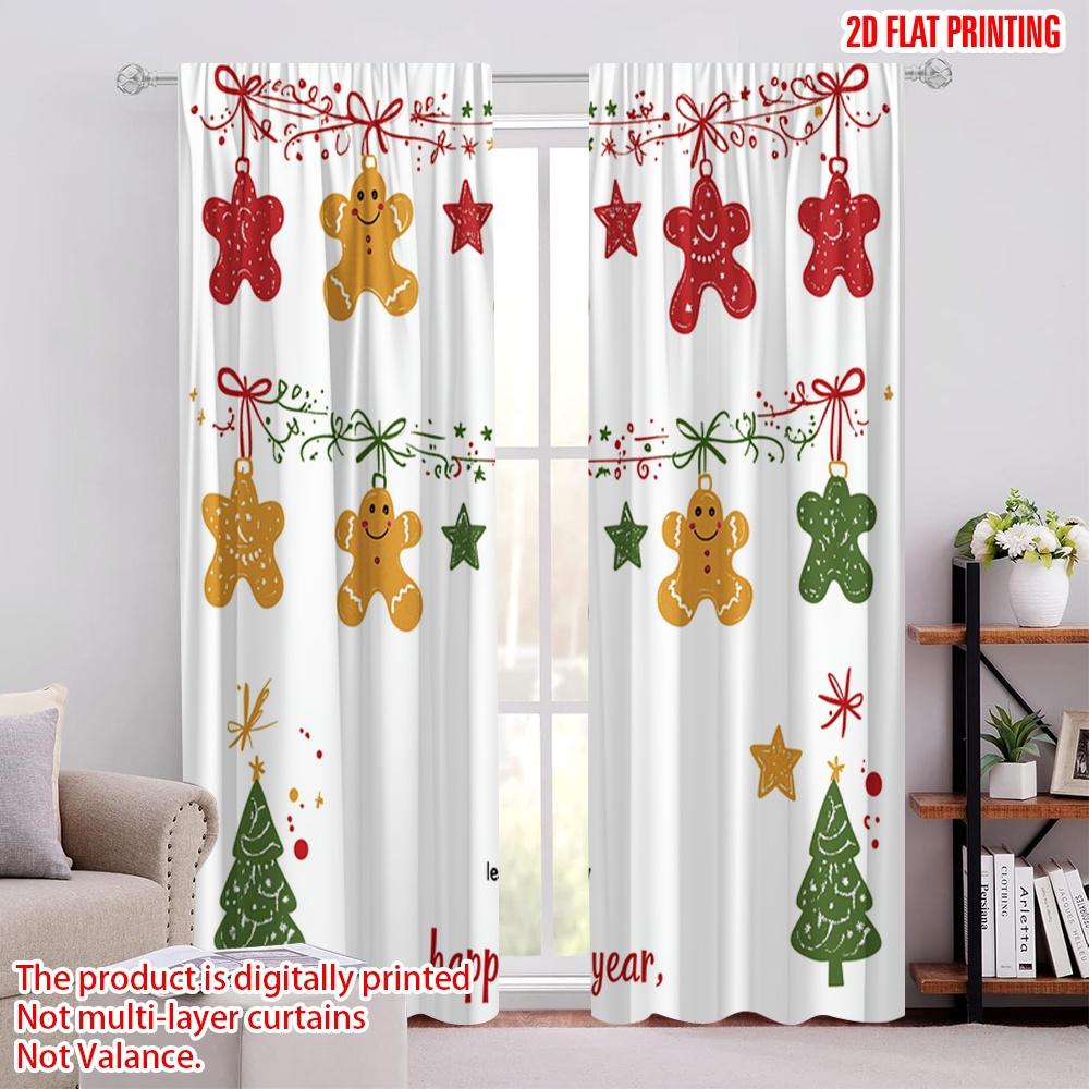 

2pcs,2D plane printing Window Curtain Christmas Tree Star Ornament (2) 100% Polyester (without rod) Holiday Use for Bedroom, 52.50 × 116.00 cm 2 pcs