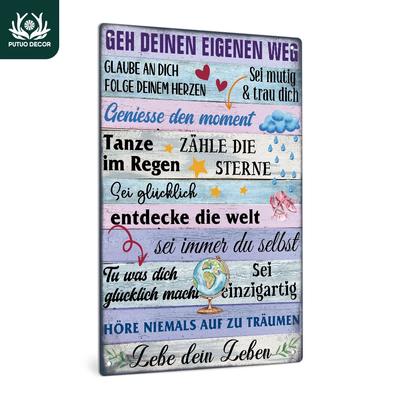 Putuo Decor 1pc German Vintage Metal Tin Sign, GEH DEINEN EIGENEN WEG, Wall Art Decor for Home Cafe Coffee Shop Office, Gift