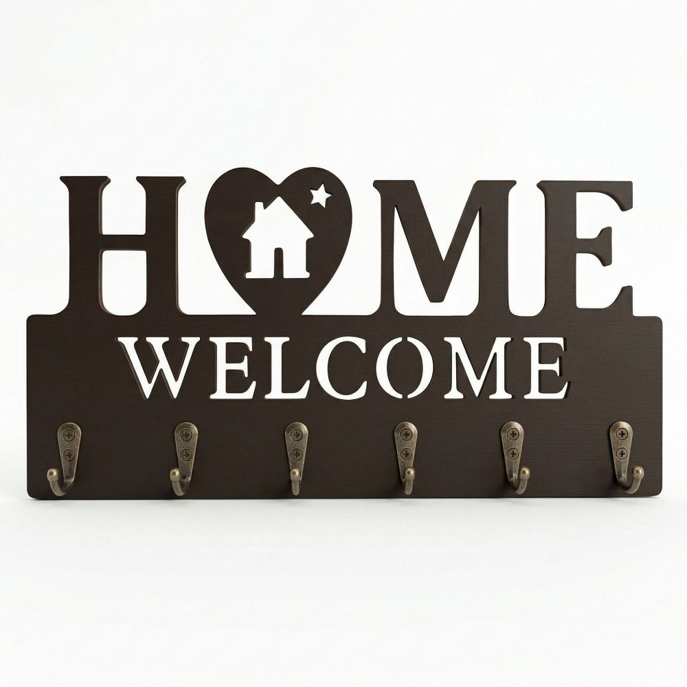 Wooden Key Storage Holder 6 Hooks Sundries Storage Shelf Wall Decorative Hook Towels