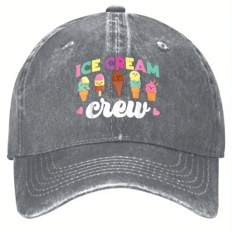 Ice Cream Crew Graphic Baseball Cap Polyester Adjustable Casual Outdoor Sun Hat Adult