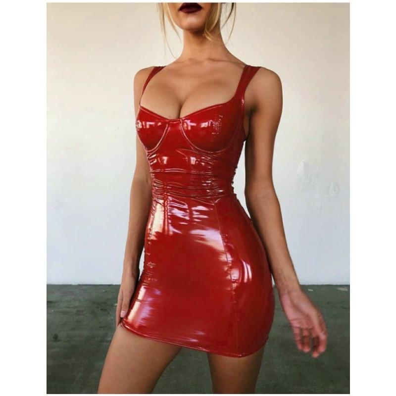 Ärmelloses Mini-Körperbetontes Lederkleid in Übergröße für Sommer-Clubpartys