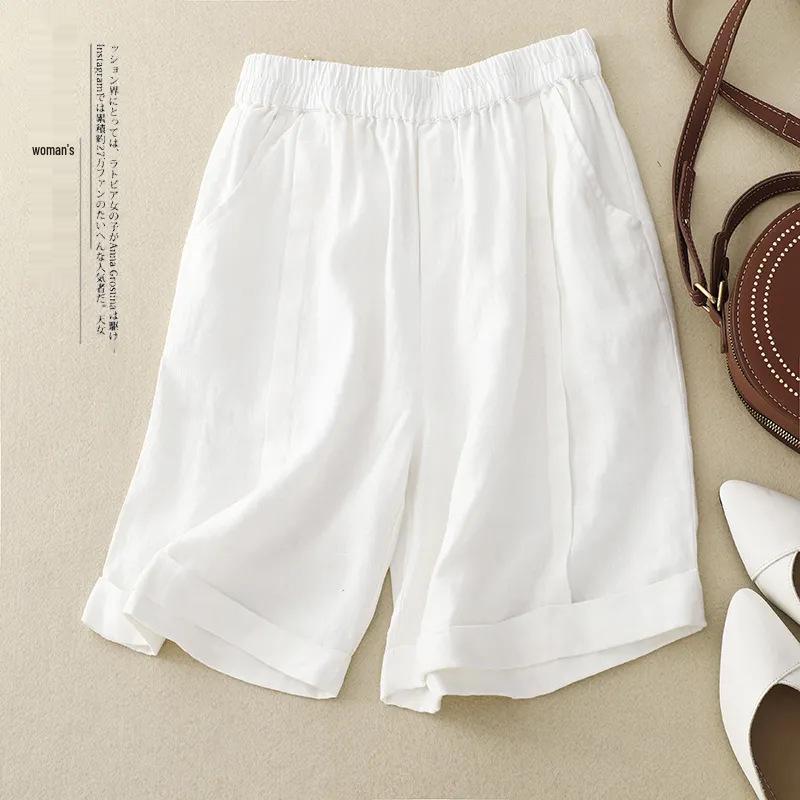 2024 Women's High Waist Cotton Linen A-line Shorts - Summer Elastic Wide Leg Casual Five-Point Pants