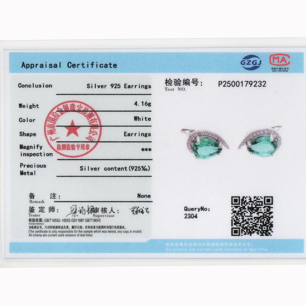Elegant 925 Sterling Silver Earrings 4.20ct created pear 7*10mm emerald Nano Luxury Jewelry for Women's Birthday and party Gifts