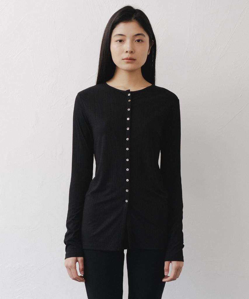 Afterglowool Soft Rib Button Cardigan-Black
