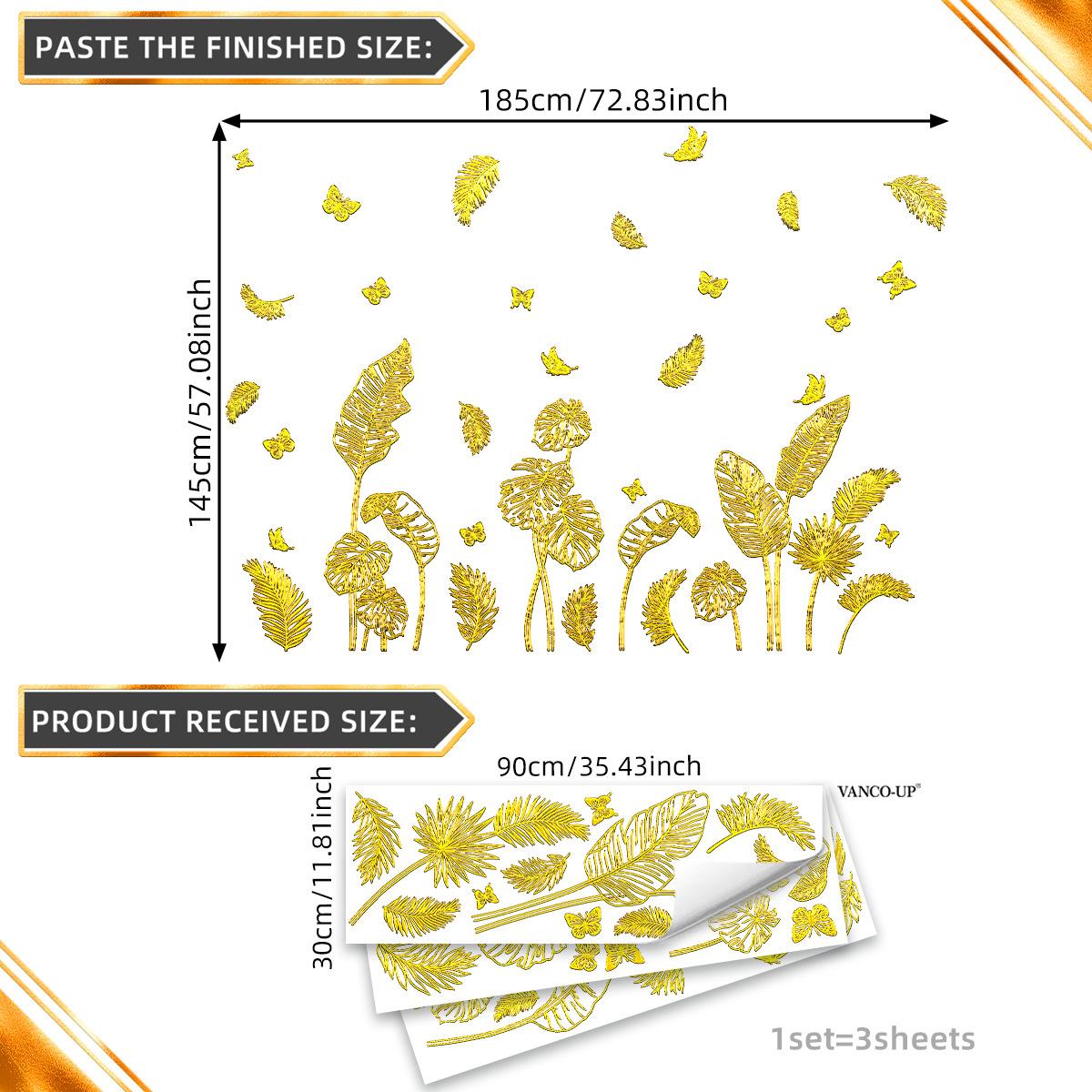 

Tj9018-Yj Hand-Painted Tropical Leaf Bronzing Wall Sticker Decoration Children S Room Bedroom Background Self-Adhesive Wall Sticker