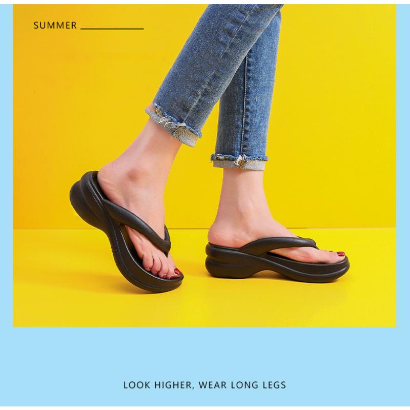 Women Sand Beach Flip Flops Wedge Heels Outside the Seaside Beach Sandals Thick-bottomed Flip-flops Outdoor Slides Summer Shoes