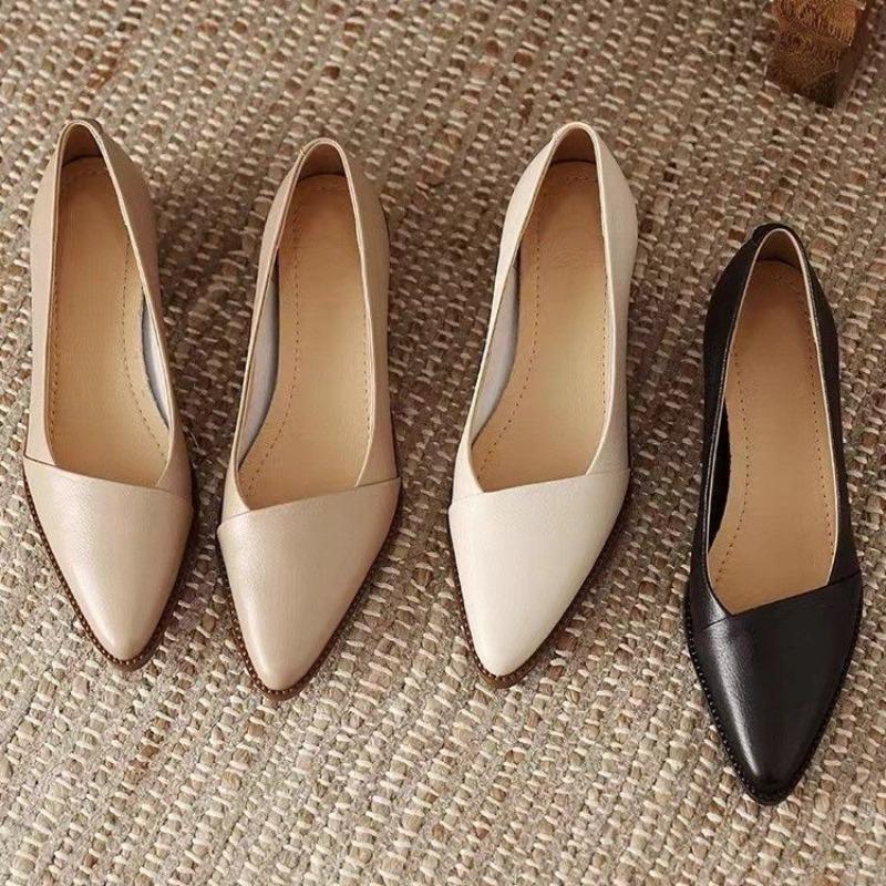 Versatile Vintage Chunky Heel Women's New Style Pointed-toe Open-toe Leather Shoes Devotion