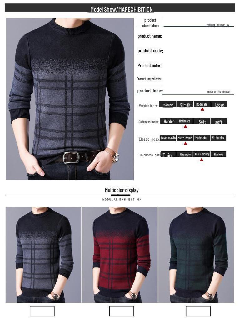 Pánský nadměrný pletený svetr: Podzim/Zima Ležérní kulatý výstřih s plyšovou podšívkou