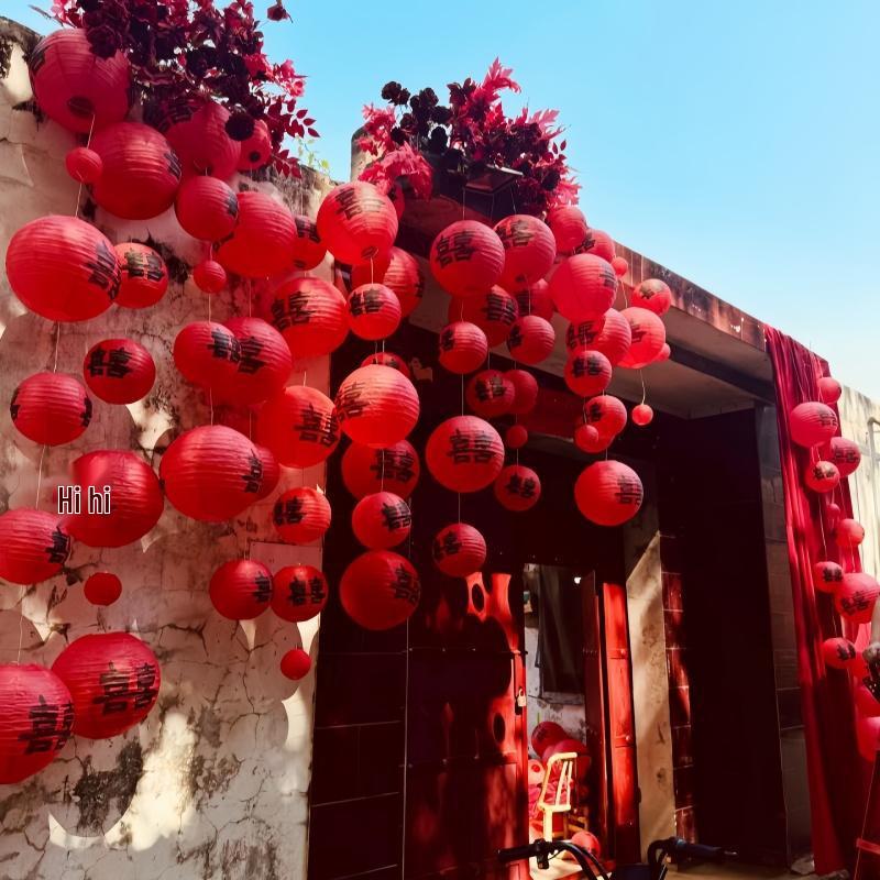 Red Double Happiness Lanterns for Wedding Room and Courtyard Décor