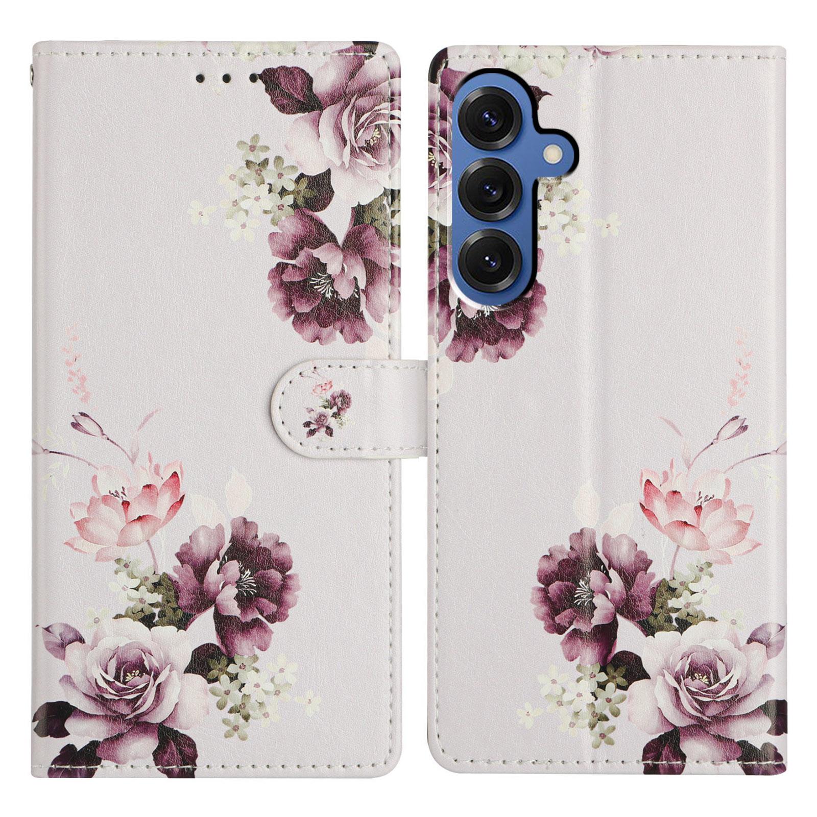 

For Samsung Galaxy M36 5G Case Pattern Printing Wallet Stand Flip Leather Phone Cover with Strap Cross Rose