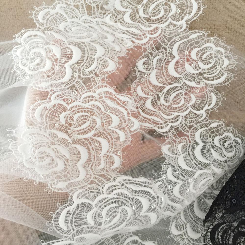 1Yard White Black Flower Lace Trim Fabric Handmade DIY Clothes Accessories 10CM Wide