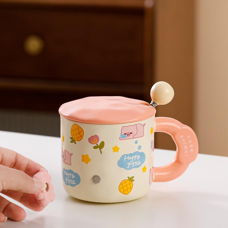 3D Magnetic Mug with Lid Spoon Creative Personality Ceramic Water Cup Cute Cartoon Large Capacity Office Coffee Cup