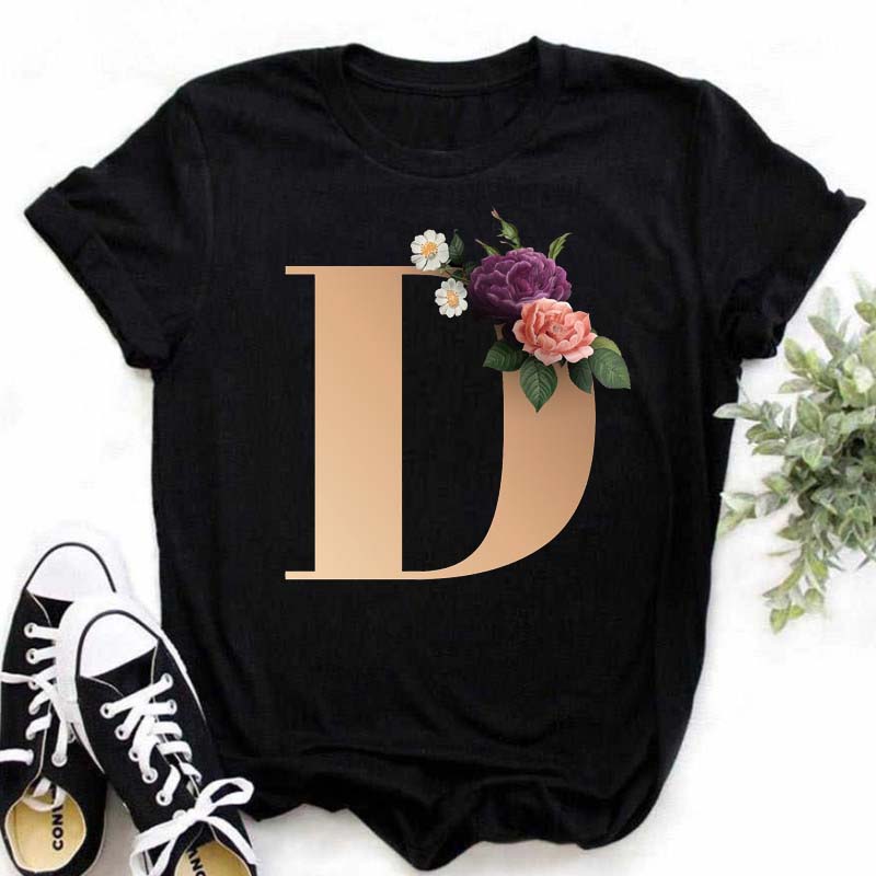 A B C D E English Alphabet  3D Print T Shirt Women New Summer Couples Lovers Harajuku Casual Black Tops Tshirts